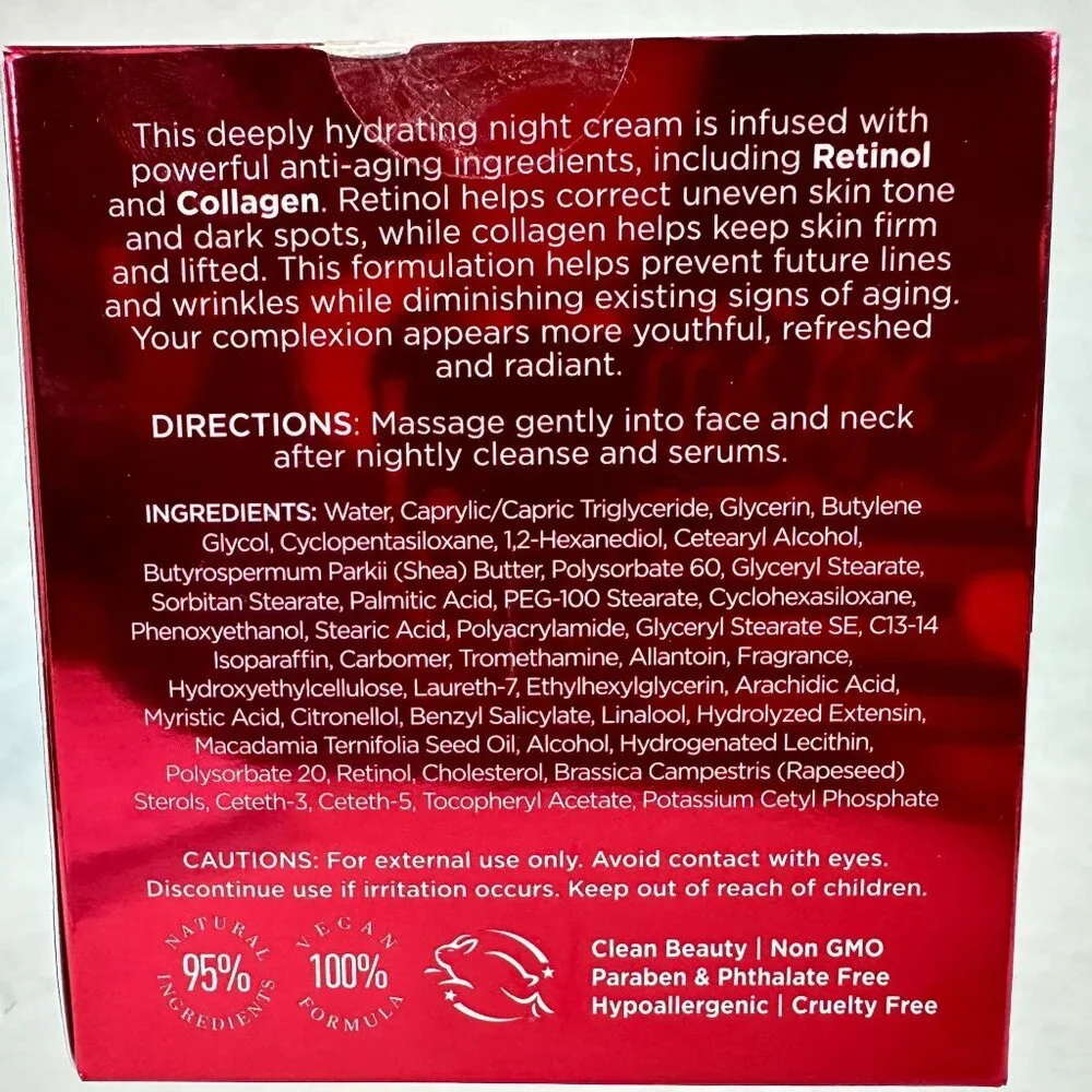 Clear Beauty Retinol & Collagen Hydrating Night Cream Anti-Aging Lifting NEW BOX